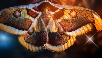 Close-Up of Colorful Moth with Bioluminescent Wing Patterns and Textures