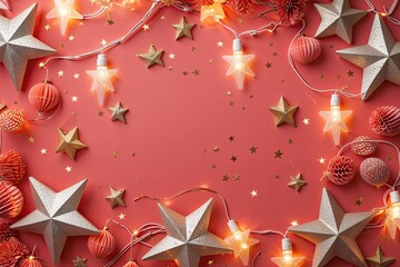 Radiant Coral Festivity Design with Lively Lights and Glimmering Stars