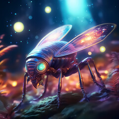 Futuristic Robotic Insect with Glowing Eyes in a Sci-Fi Fantasy World