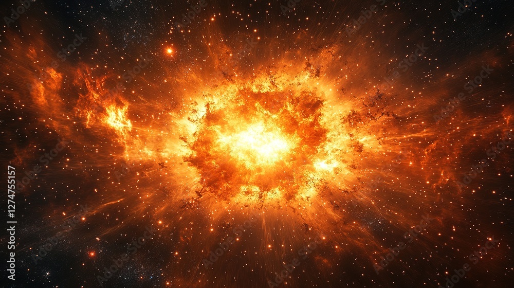 Wall mural explosive cosmic event outer space digital art nebula environment wide-angle view stellar phenomenon