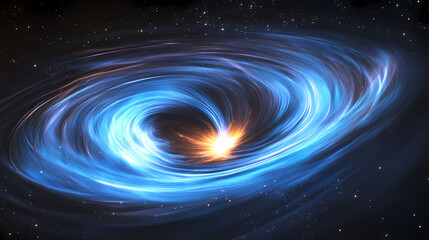Obraz premium Celestial vortex of iridescent blue plasma swirling amidst starry nebulae, radiating intense luminosity within the darkness of interstellar expanse. Electric Aurora Vortex. Illustration