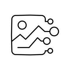 Digital image processing and AI visualization vector icon combining a photo with circuit connections, symbolizing artificial intelligence, digital image processing, and data visualization