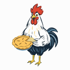 Illustration of a Proud Rooster Holding an Apple Pie Logo