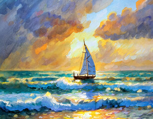 Sailboat on the waves