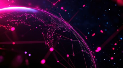 A vibrant depiction of a digital globe, showcasing interconnected network lines and bright nodes
