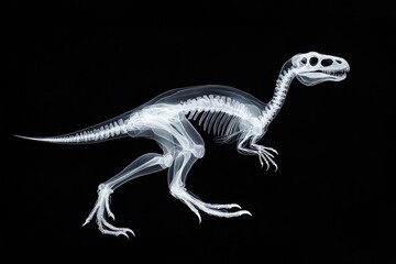 Obraz premium Dinosaur X-ray: An X-ray image reveals the intricate skeletal structure of a dinosaur, showcasing its ancient anatomy in stark detail, offering a glimpse into a prehistoric era.