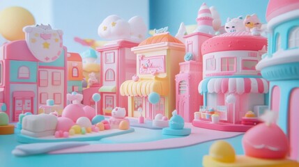 Candy Dream Town Explores Pastel Architecture with Whimsical Charm and Playful Design in Sweet Cityscape.