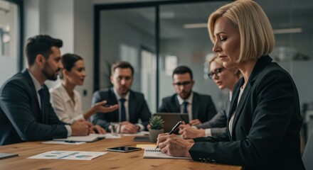 Businesswoman taking notes in meeting