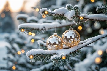 Blissful Holiday Decor Shimmering Ornaments on Snowy Branches