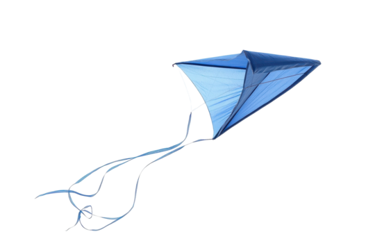 A blue kite soars in a clear sky, embodying freedom on a sunny day isolated on transparent background