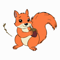 Illustration of a squirrel with an acorn in its paws, perfect for children's books, wildlife education, and environmental awareness material.