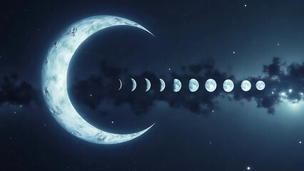 Lunar Crescent Line of Many Moon Rotation