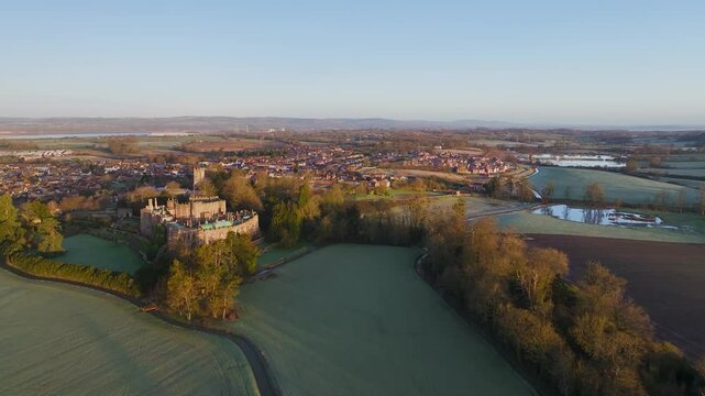 Berkeley Castle from a drone, Berkeley, Cotswolds, Gloucestershire, England