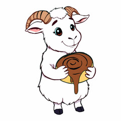 Illustration of a sheep with a cinnamon roll, perfect for cozy-themed designs, bakery menus, or animal lovers’ visuals.