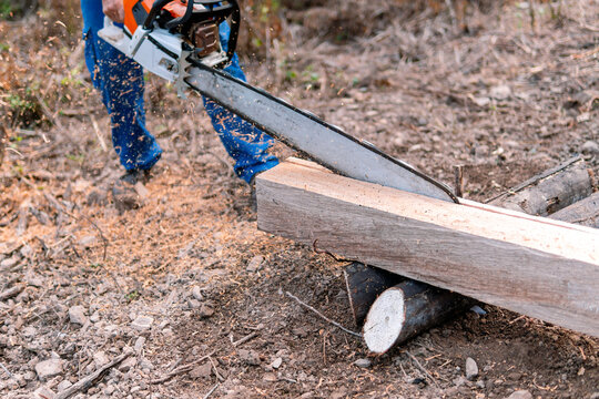 Farm work session in the Colombian countryside sawing wood