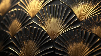 Luxurious black and gold art deco fan pattern - elegant abstract geometric design