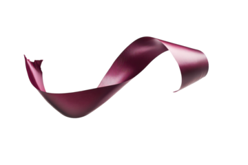 A graceful burgundy ribbon spirals elegantly on a clean, bright surface in soft natural light isolated on transparent background