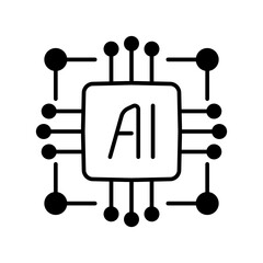 Artificial intelligence microchip and digital technology icon with 