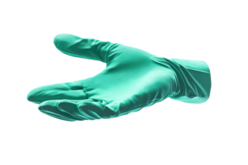 A gloved hand reaching out in a bright, minimalist setting depicting readiness and care isolated on transparent background