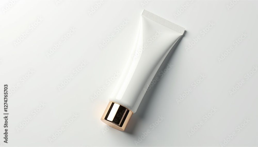 Leinwandbilder elegant product packaging mockup with glossy squeeze tube and metallic cap, floating on a seamless w
