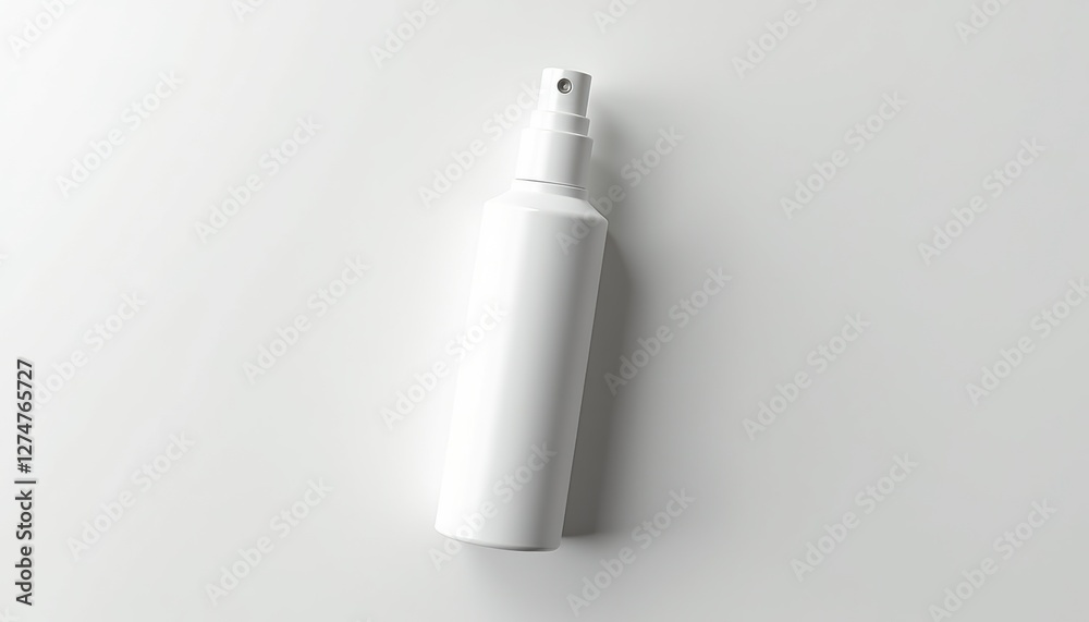 Poster minimalist skincare face mist spray mockup with matte white cylindrical bottle and fine mist nozzle,