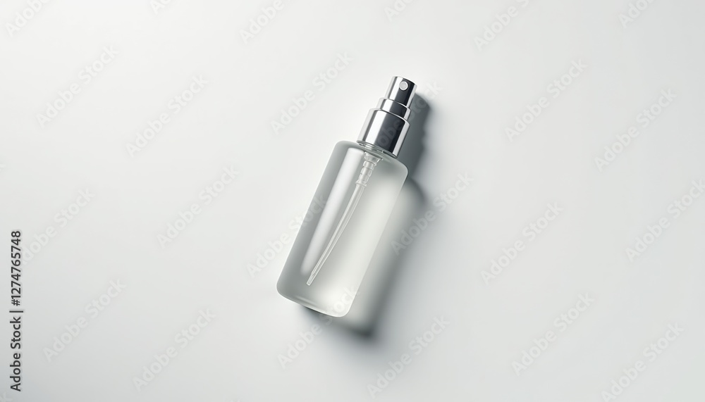 Aufkleber realistic face mist spray mockup lying flat on white background with soft diffused lighting, transpa