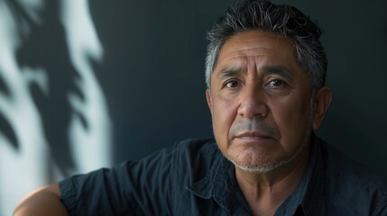 Obraz premium Portrait of a serious hispanic immigrant man / Latino immigrant / Migrant 
