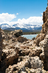 Dramatic tufa formations and snow peaks at Mono Lake