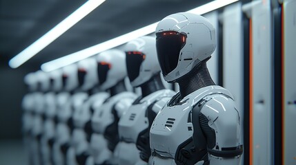 Innovative robotics revolution technology hub digital art futuristic setting eye-level view automation and creativity