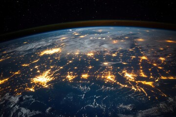 Obraz premium Earth Lights Shine Brightly at Night, Seen from Space with Global Connectivity Theme