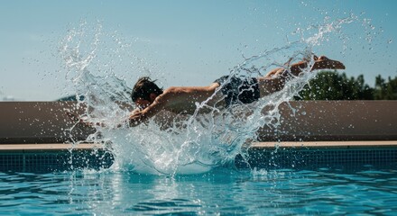Person Diving into Pool Creating Water Splash