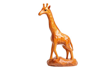 Elegant wooden giraffe sculpture on a smooth surface, highlighting artistry and craftsmanship isolated on transparent background