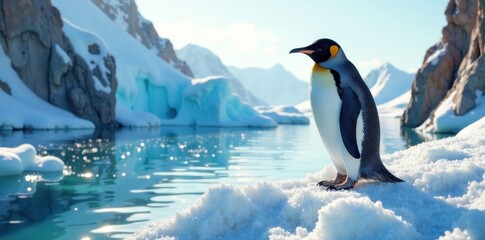 Fototapeta premium Penguin Habitat at South Pole, Sea Ice, Penguins, Antarctic Wildlife