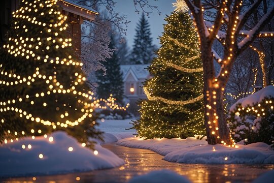 Sparkling Christmas Tree Lights for Festive Holiday Greeting Cards