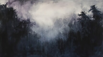Abstract Landscape Painting with Dark Forest and Ethereal Light