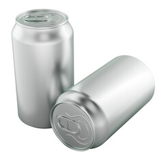 Two metal drink cans. 3D rendering isolated on transparent background