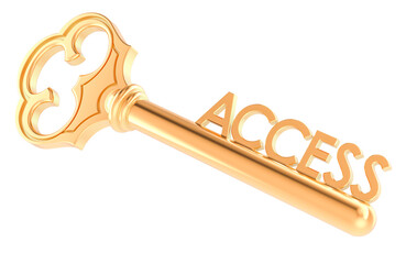 Access golden key, 3D rendering isolated on transparent background