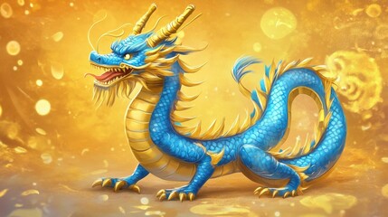 Obraz premium A Vibrant Blue Dragon with Golden Accents