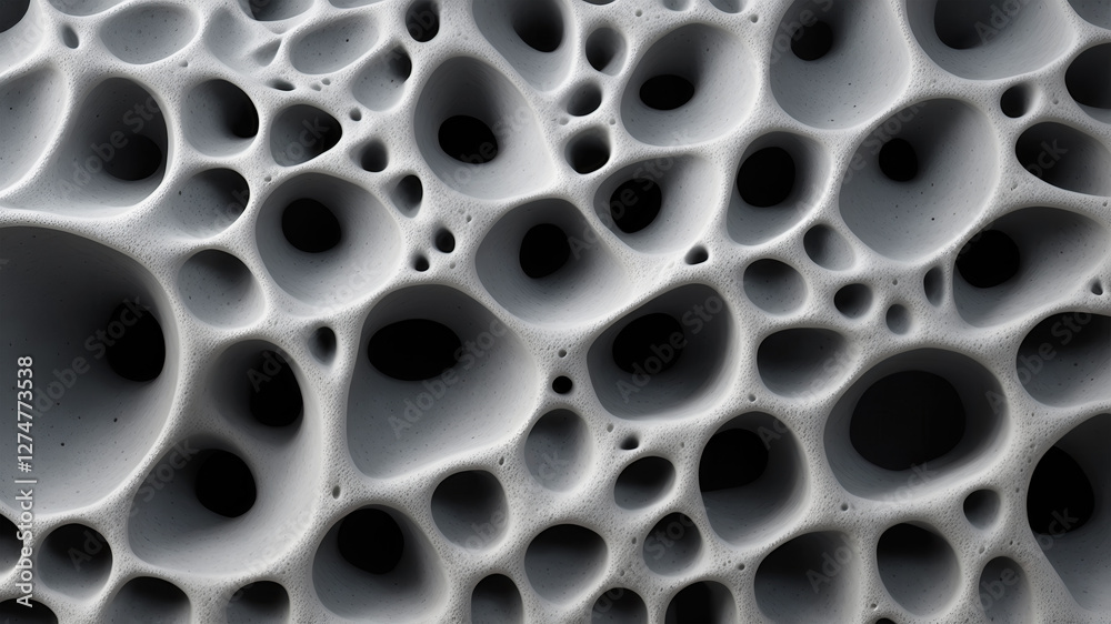 Wall mural abstract porous structure with organic flow and smooth surface. black and white abstract wave patter