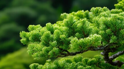 Lush Green Pine Branch with Soft Needle Foliage in Natural Setting