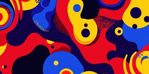 Fototapeta premium Bright abstract composition featuring shapes and colors like yellow red blue