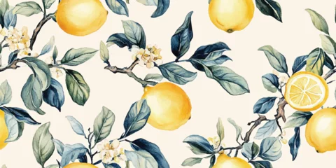 Gardinen Küche Muster  Lemon fruits tropical summer Vintage seamless vector pattern with watercolor style illustration  © Eli Berr