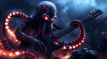 Fantasy Sea Creature Octopus Playing Electric Guitar