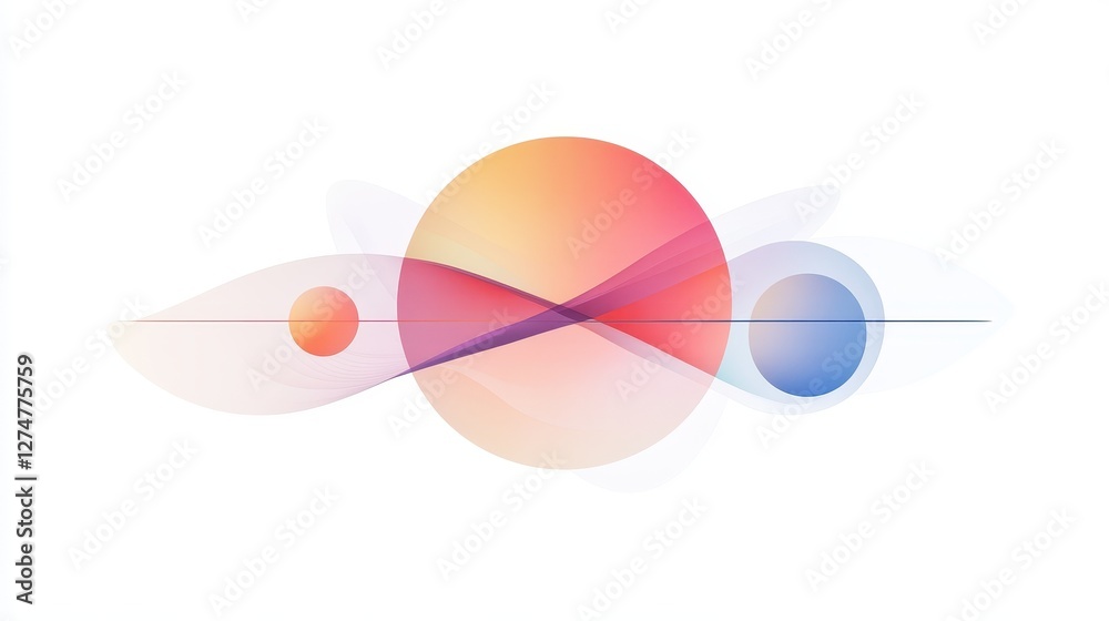 Wall mural abstract arrangement featuring spheres and intersecting colorful lines