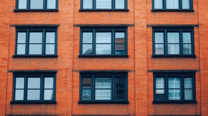 Fototapeta premium Brick Building Shows Windows and Architecture Design with Urban City Living Theme.