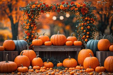 Cozy Orange Autumn Festival Background Featuring Pumpkins and Soft Blurred Texture
