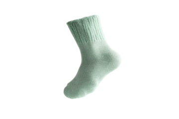 A cozy green sock floats gracefully against a soft, neutral background, capturing warmth and comfort isolated on transparent background