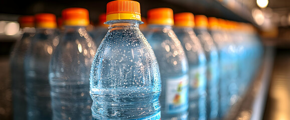 Closeup Of Many Water Bottles On A Shelf