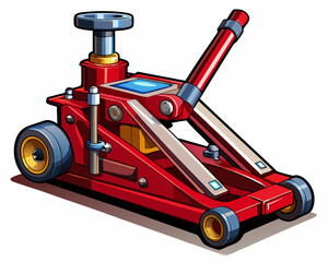 vector of a hydraulic car jack, deep red body, professional isolated on white background.