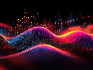 an abstract composition depicting dynamic waves covered with light dots.  